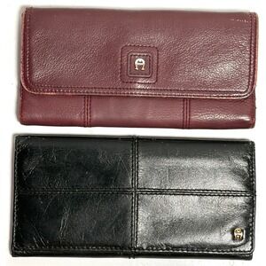 Etienne Aigner Vtg Leather Wallet Lot Maroon Black Trifold Clutch Organizer DMGD